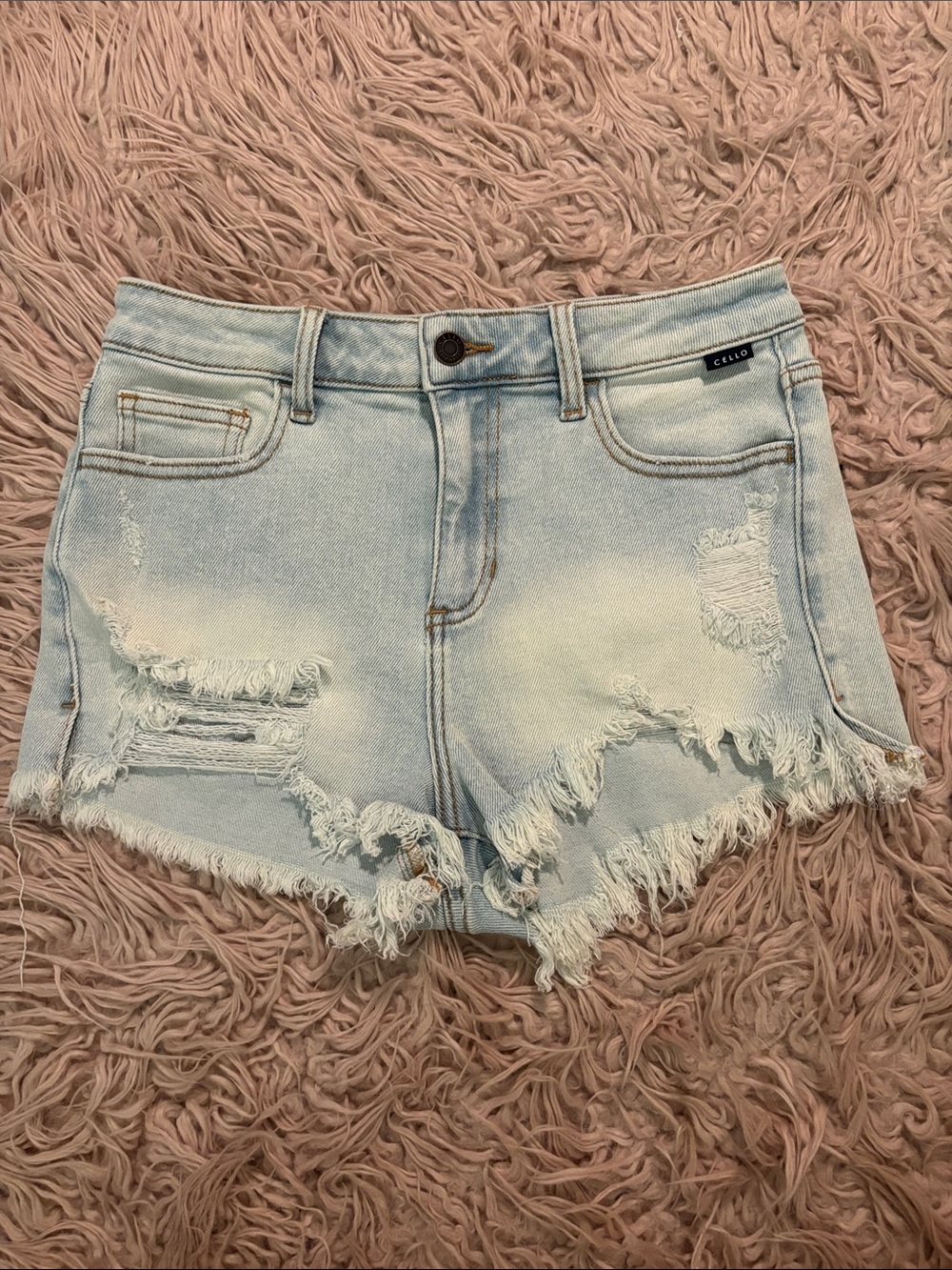 Cello Distressed Denim High Rise Fray Shorts